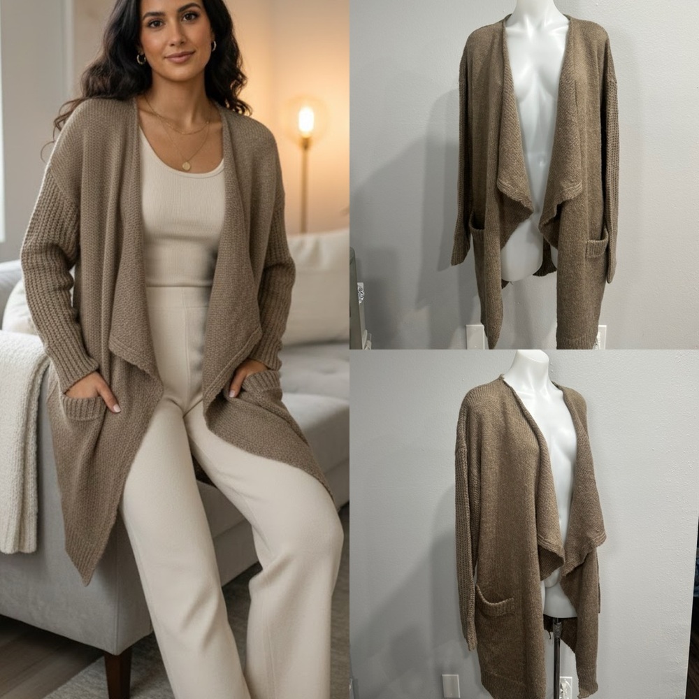 Women's Taupe Open Front Cardigan Sweater